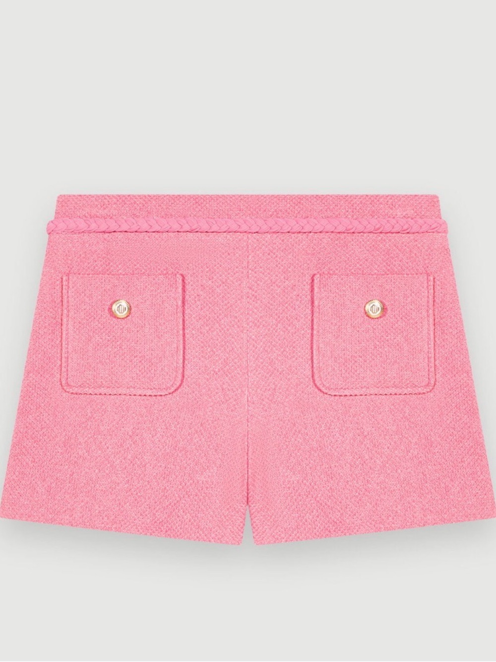 $295 Maje Pink Tweed Braided-Waist Pocket Shorts M